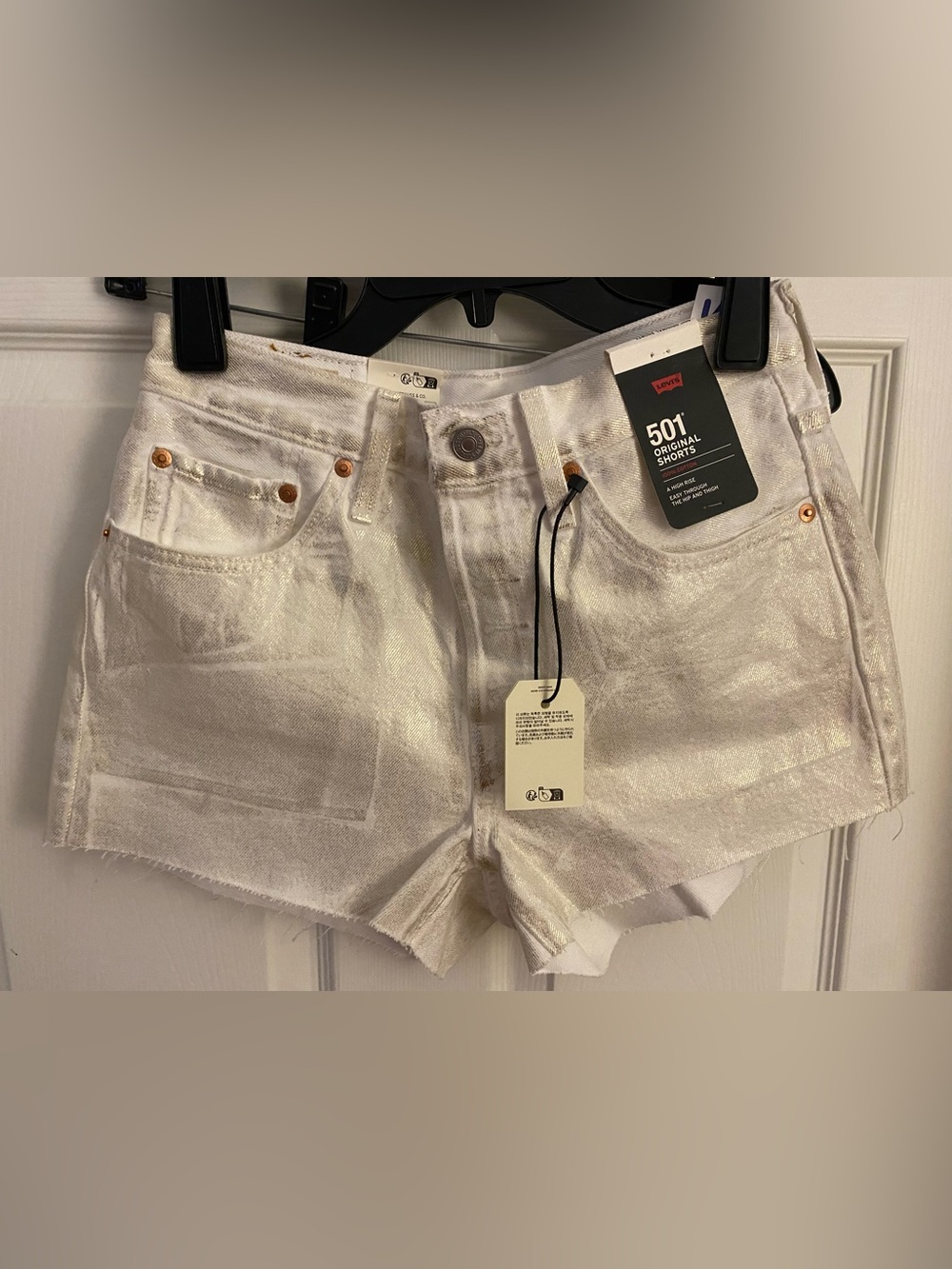 Levi's White Denim Shorts with Metallic Dot Detail